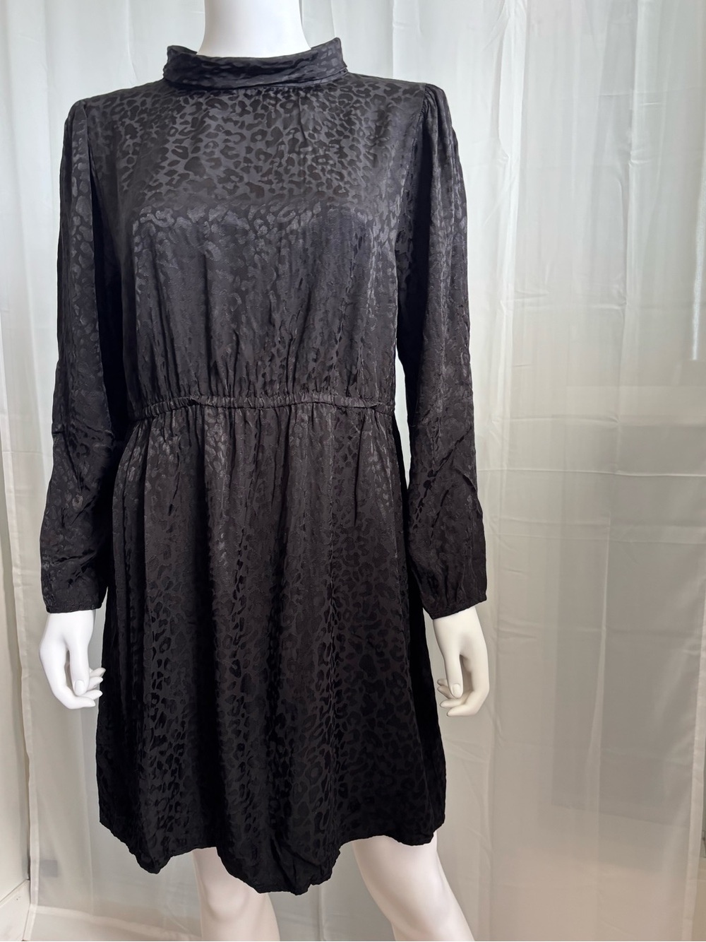Monk & Lou Black Tonal Leopard Mock Neck Dress L